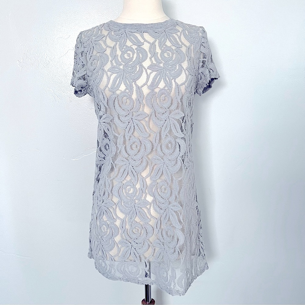 Anthropologie Gray Sheer Shirt Dress Coverup